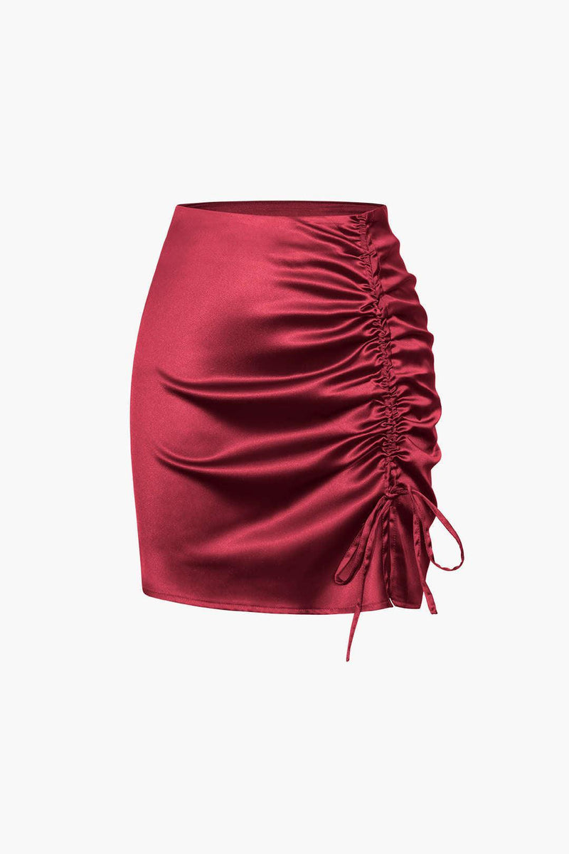 Ruched Waist A-Line Drawstring Mini Skirt - LovelyKayley