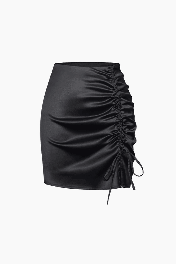 Ruched Waist A-Line Drawstring Mini Skirt - LovelyKayley