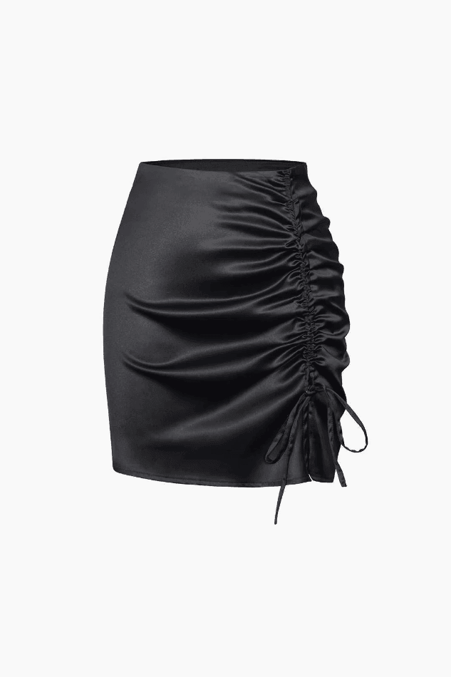 Ruched Waist A-Line Drawstring Mini Skirt - LovelyKayley