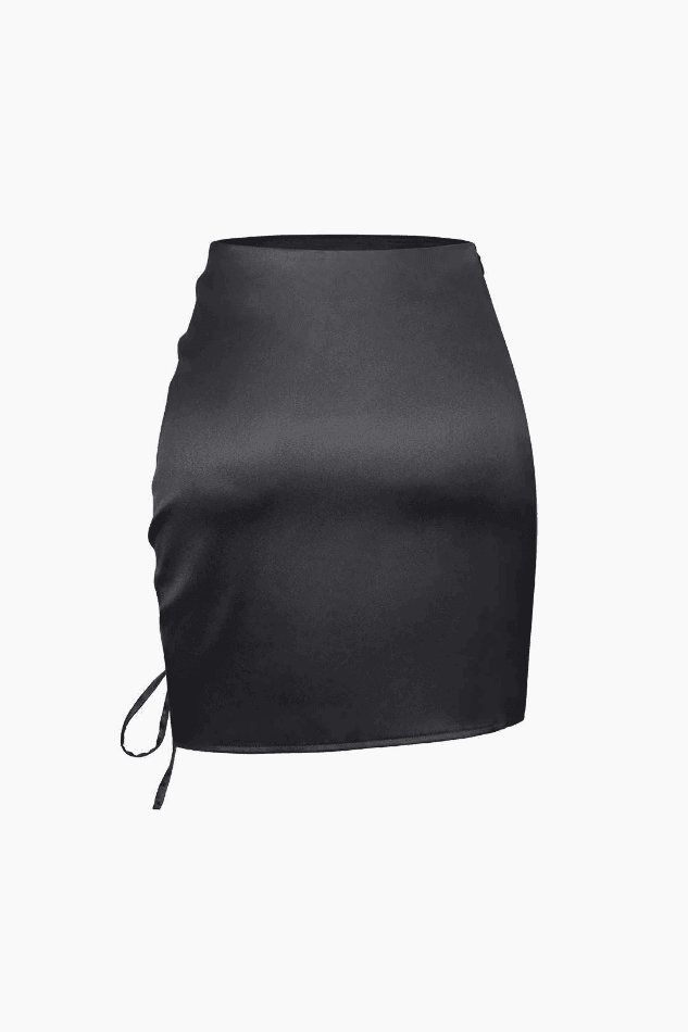 Ruched Waist A-Line Drawstring Mini Skirt - LovelyKayley