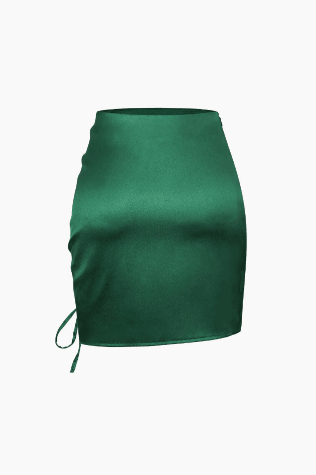 Ruched Waist A-Line Drawstring Mini Skirt - LovelyKayley