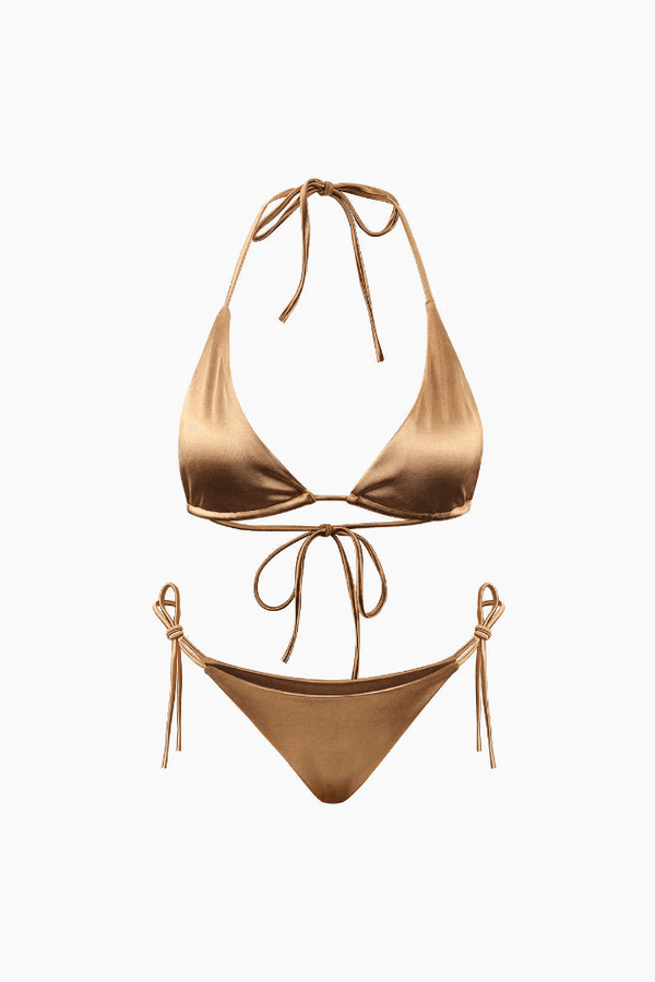 Satin Triangle Tie Side Bikini Set - LovelyKayley