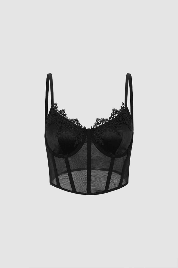 Sheer Mesh Underwire Lace Boning Bustier Top - LovelyKayley