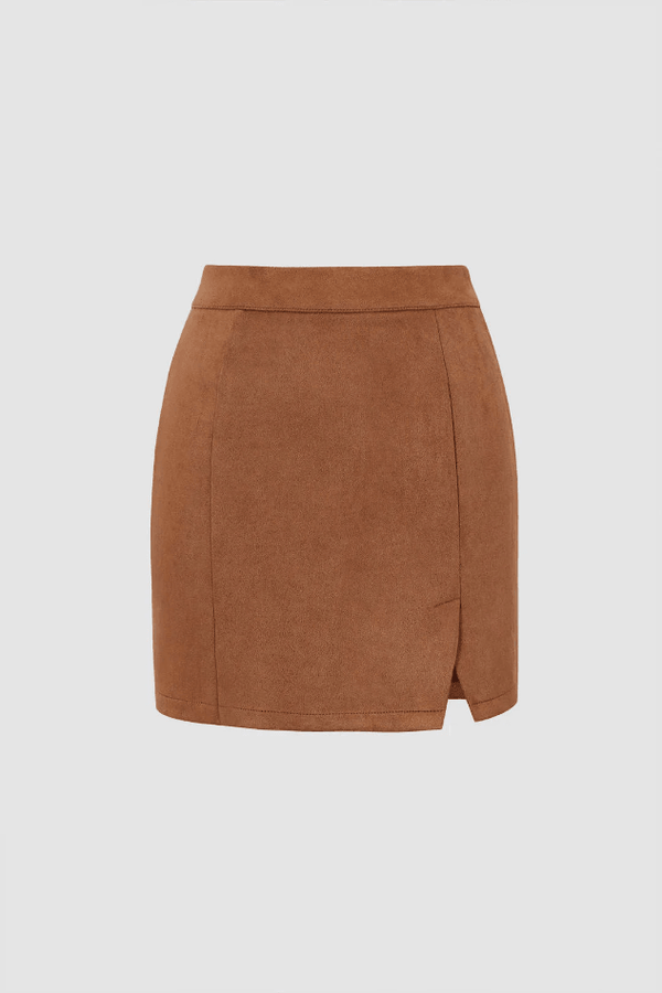 Side Slit Faux Suede Mini Skirt - LovelyKayley