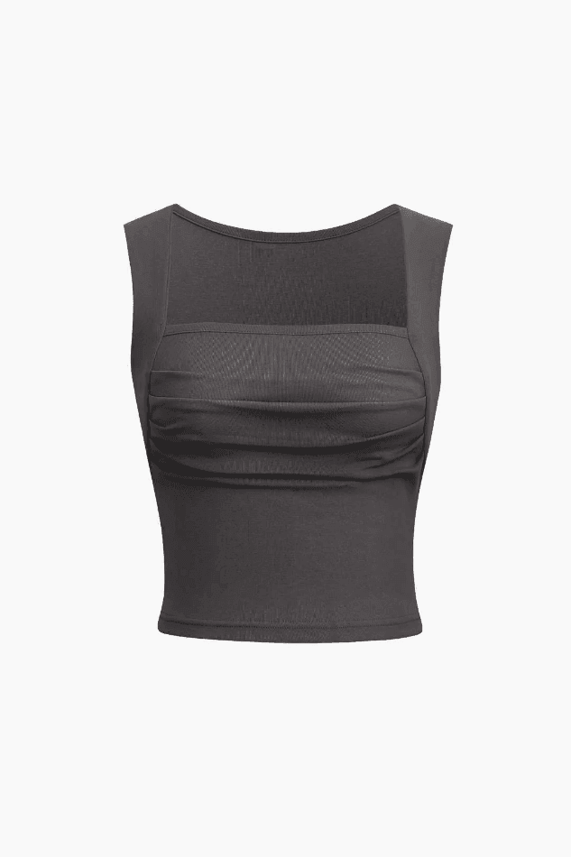 Square Neck Ruched Tank Top - LovelyKayley