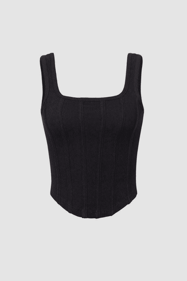 Square Neck Seam Detail Rib Knit Corset Top - LovelyKayley