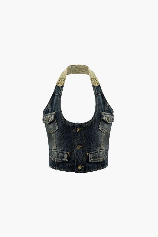 Stonewash Denim Halter Neck Top - LovelyKayley