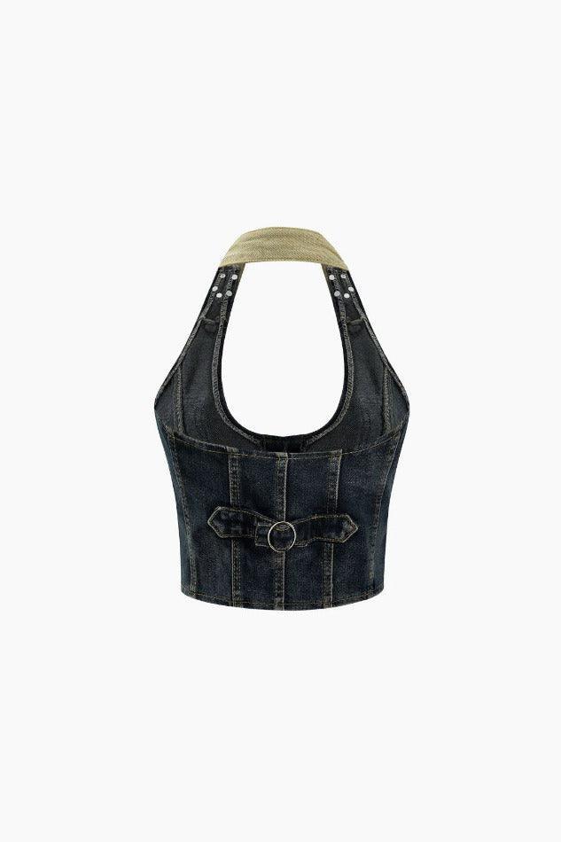 Stonewash Denim Halter Neck Top - LovelyKayley