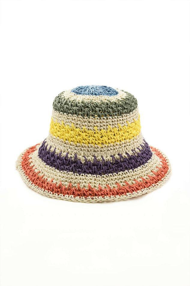 Stripe Pattern Crochet Knit Bucket Hat - LovelyKayley