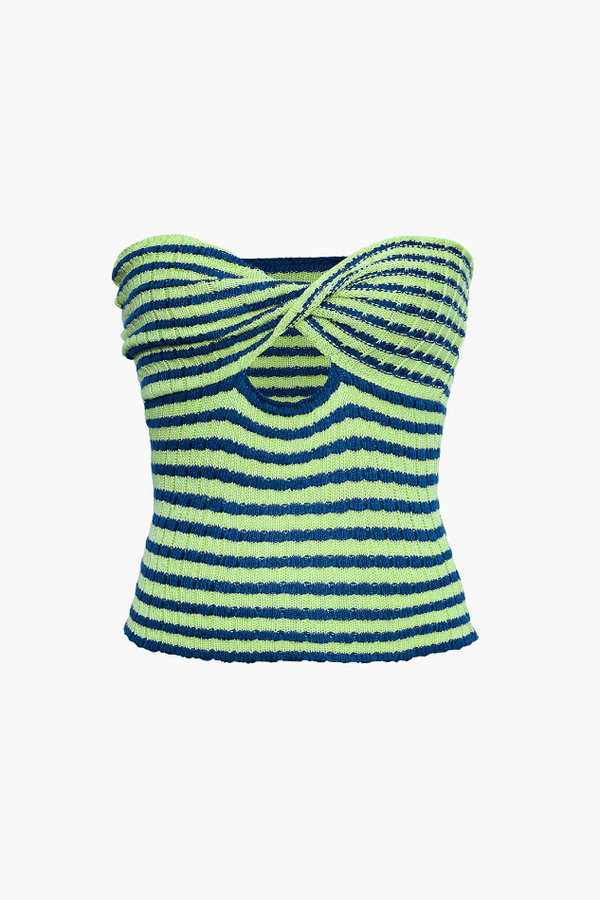 Stripe Pattern Twist Front Tube Knit Top - LovelyKayley