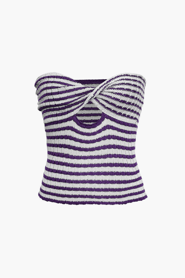 Stripe Pattern Twist Front Tube Knit Top - LovelyKayley