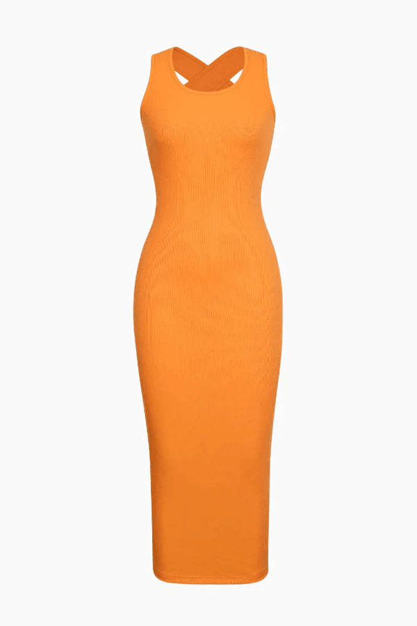 Tie Back Split Bodycon Midi Dress - LovelyKayley