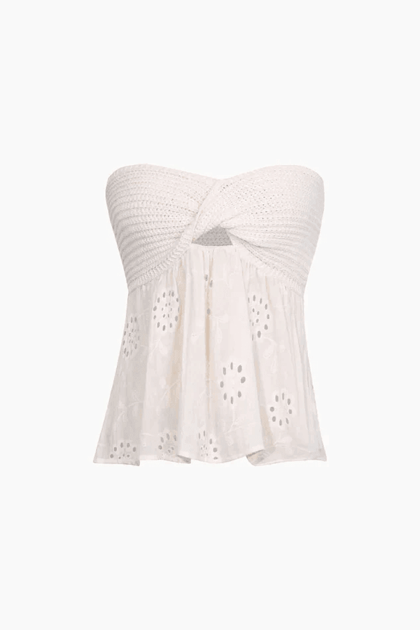 Twist Front Cutout Eyelet Embroidery Tube Top - LovelyKayley