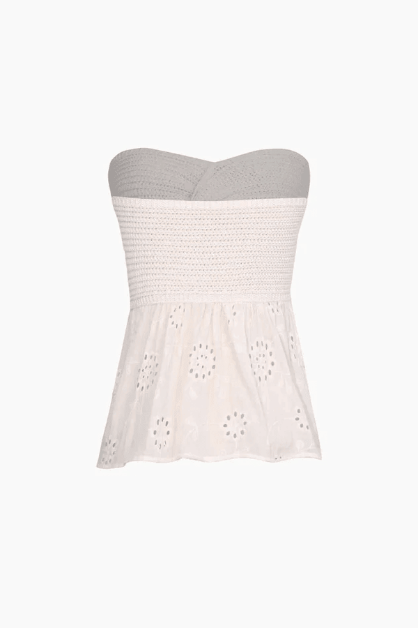 Twist Front Cutout Eyelet Embroidery Tube Top - LovelyKayley