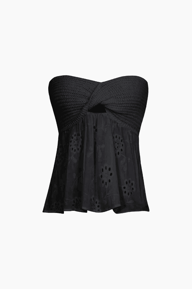 Twist Front Cutout Eyelet Embroidery Tube Top - LovelyKayley