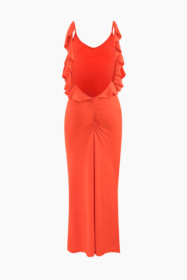 V-neck Ruffle Backless Maxi Dress - LovelyKayley