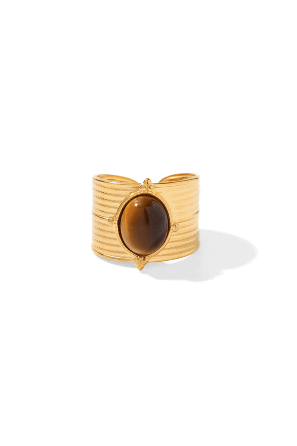 Vintage Wide Tiger's Eye Gemstone Cuff Ring - LovelyKayley