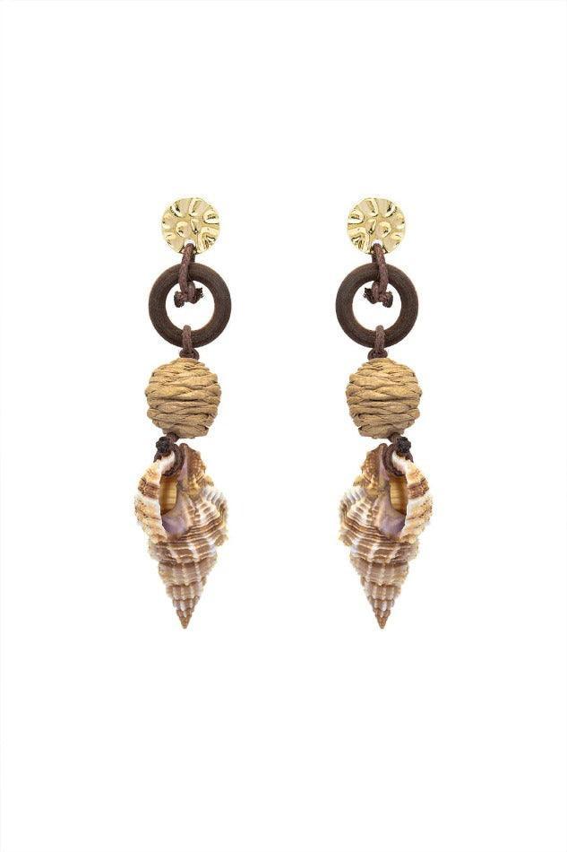 Wooden Conch Shell Drop Earrings - LovelyKayley