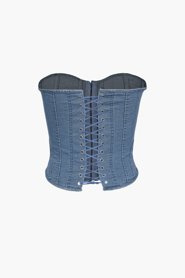 Zip Up Denim Tube Top - LovelyKayley