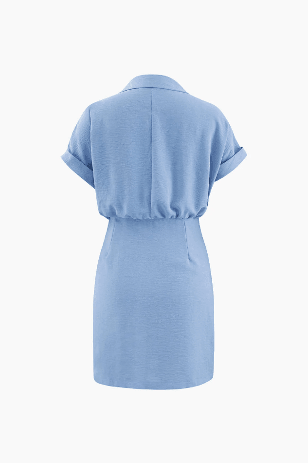 Zippered Wrap Ruched Detail Mini Shirt Dress - LovelyKayley