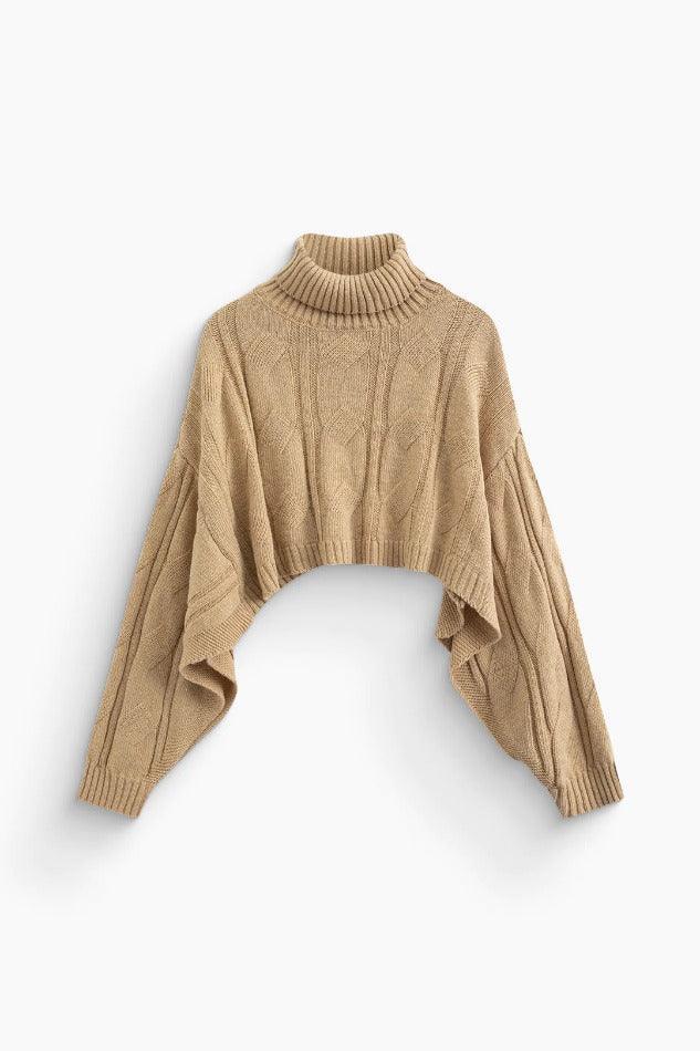 Turtle Neck Cape Sleeve Knit Crop Top - LovelyKayley