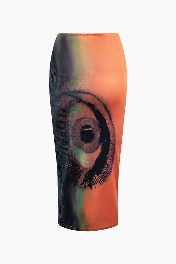 Tie Dye Eye Print Midi Skirt - LovelyKayley