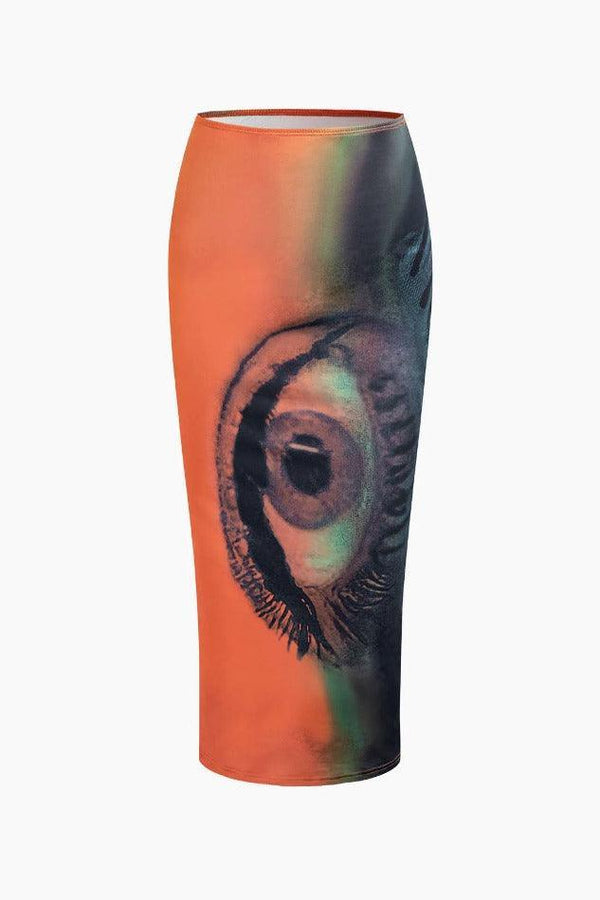 Tie Dye Eye Print Midi Skirt - LovelyKayley