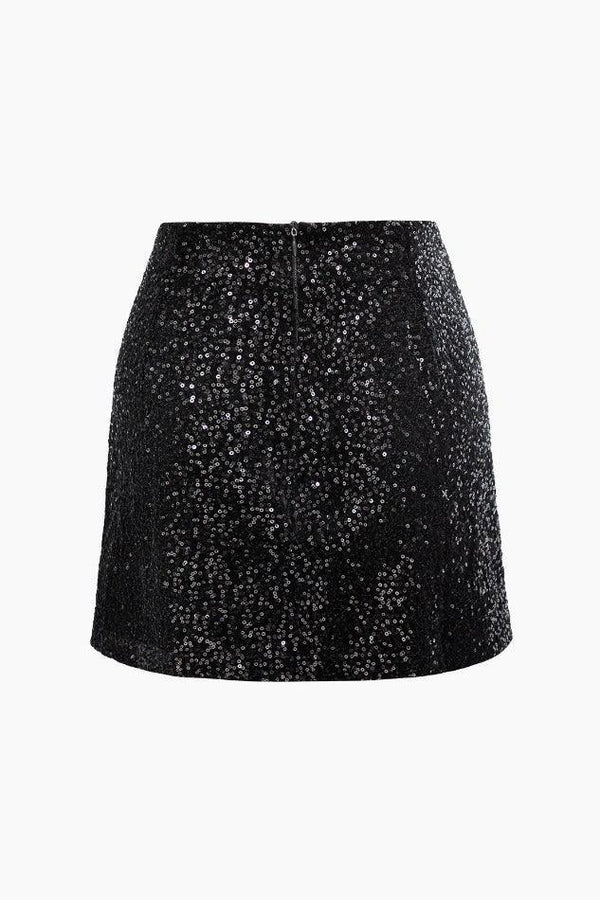 Sequin Velvet Zipper Mini Skirt - LovelyKayley