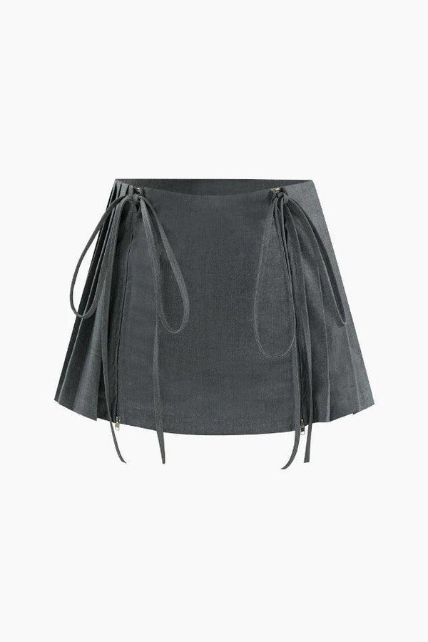 Tie Detail Pleated Mini Skirt - LovelyKayley