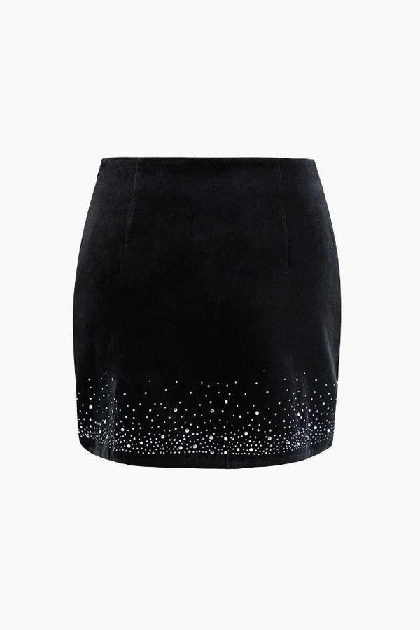 Velvet Rhinestone Decor Mini Skirt - LovelyKayley