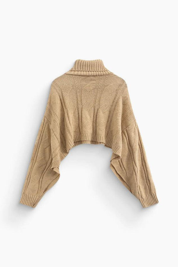 Turtle Neck Cape Sleeve Knit Crop Top - LovelyKayley