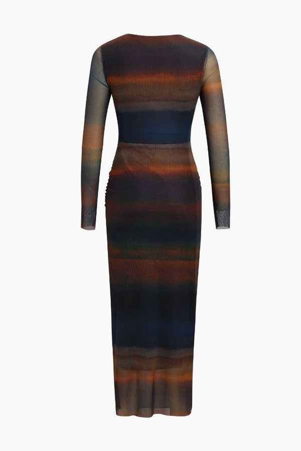 Tie Dye Ruched Detail Mesh Midi Dress - LovelyKayley