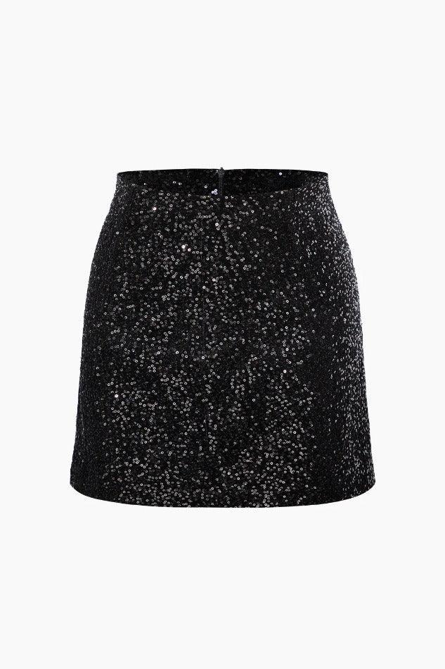 Sequin Velvet Zipper Mini Skirt - LovelyKayley